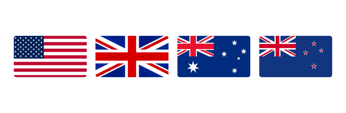 Flags of the US, the UK, Australia and New Zealand Flags of the US, the UK, Australia and New Zealand